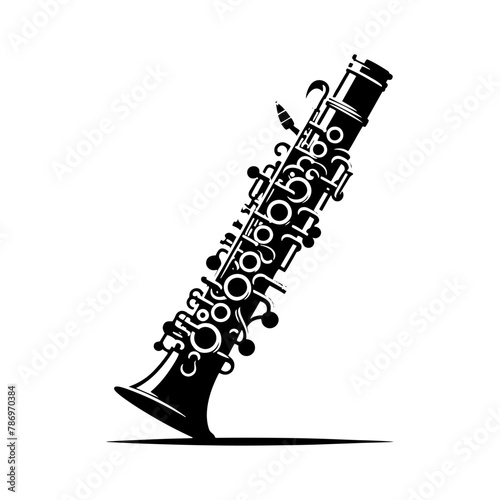 Smooth Melodies: Black Vector Silhouette of a Clarinet, Quintessence of Jazz and Classical Music- Clarinet Illustration- Clarinet vector stock.