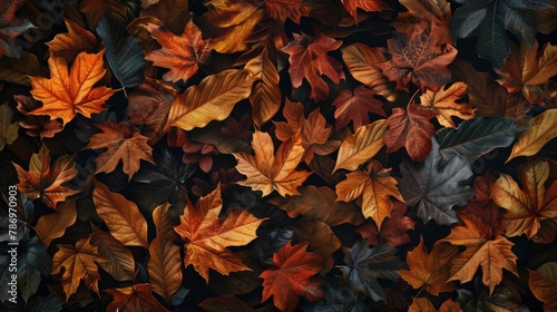 A bunch of leaves laying on the ground, suitable for nature backgrounds #786970903