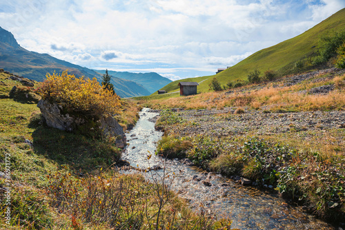 Schanielabach creek, area Partnun, Prattigau landscape in autumn