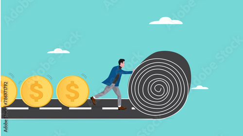 cash flow, investment return flow, Profitable financial activities generate profits, create passive income concept, businessman makes way for a flowing line of coins