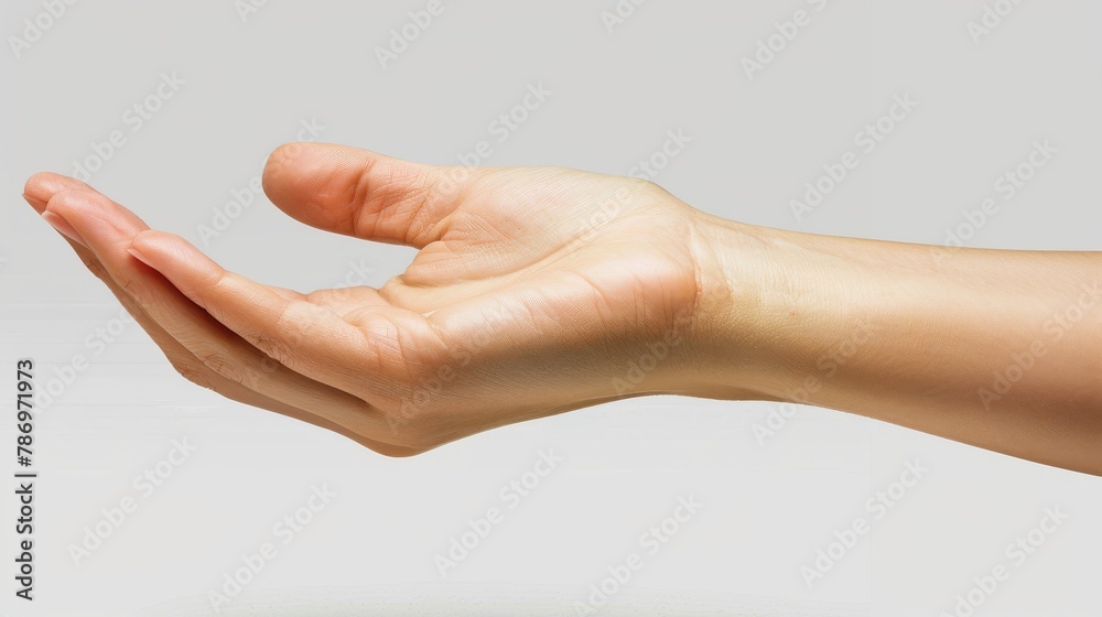 man hand with palm up in a white isolated background
