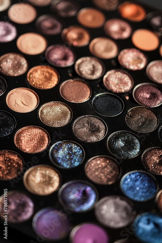 A close up of a variety of colorful eyeshadows. Perfect for beauty and makeup concepts