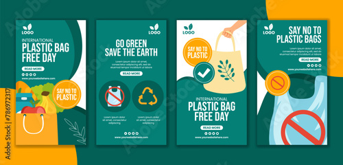 Plastic Bag Free Day Social Media Stories Flat Cartoon Hand Drawn Templates Background Illustration