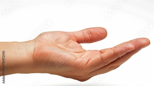 man hand with palm up in a white isolated background