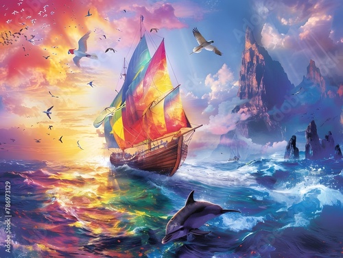colorful ship in the sea