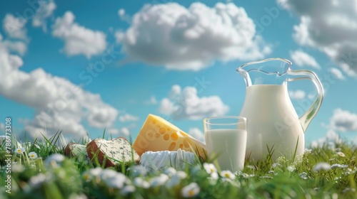 Fresh dairy products in nature. Suitable for food and beverage industry
