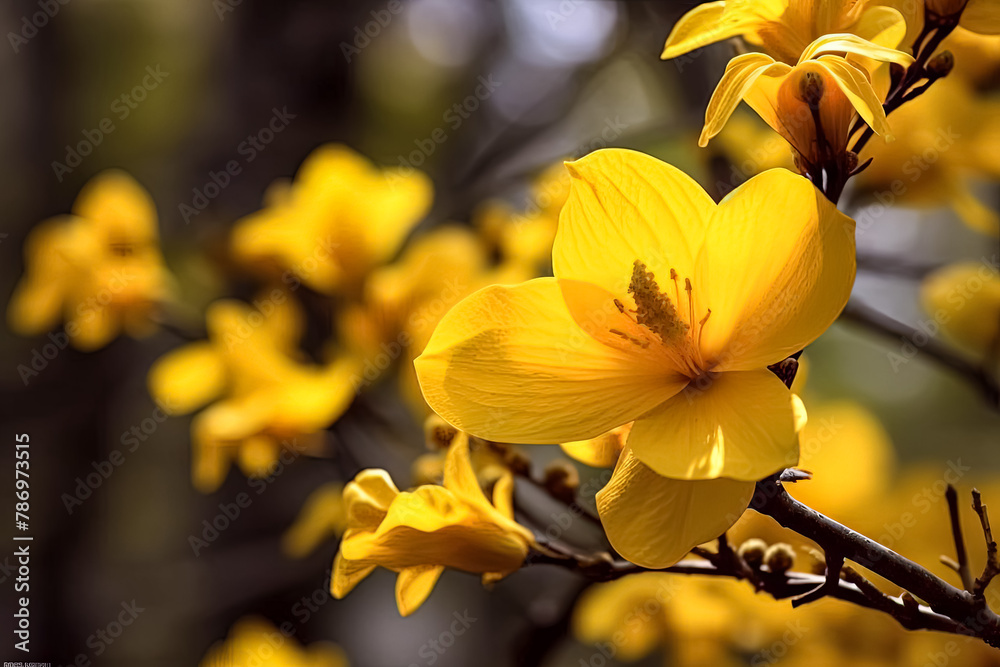 A yellow flower with a droplet of water on it. A yellow flower with a droplet of water on it.