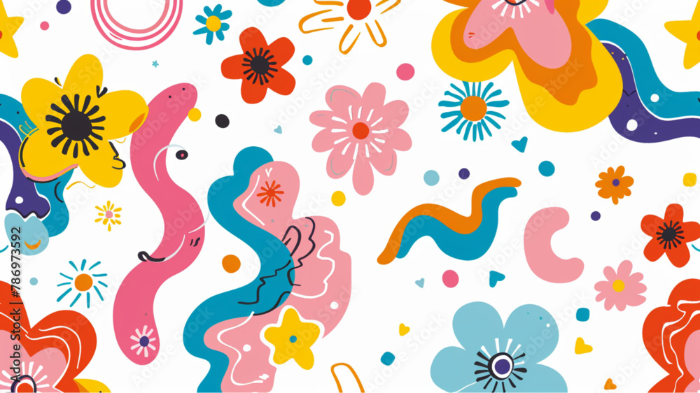 Abstract cloud and flower shapes seamless pattern