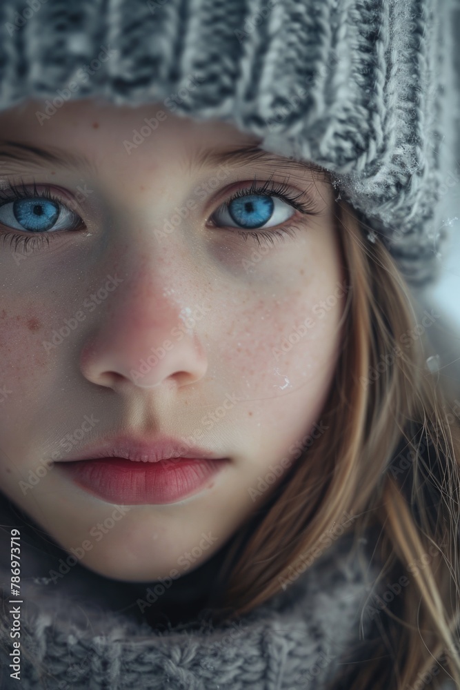Close up of a child in winter attire, suitable for seasonal designs