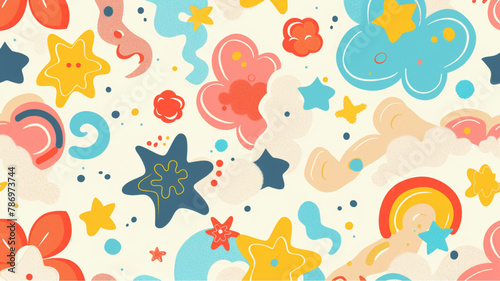 Abstract cloud and flower shapes seamless pattern