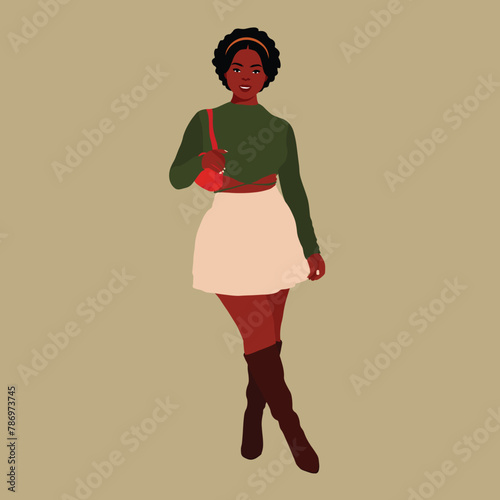 Stylish afro black woman in elegant art style vector