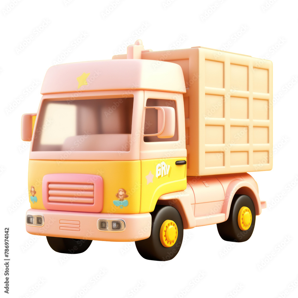 set of cute 3d blue delivery truck clay icon rendered soft pastel color blender plain surface isolated on transparent background