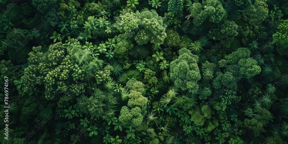 Aerial view of a beautiful green forest, perfect for nature backgrounds