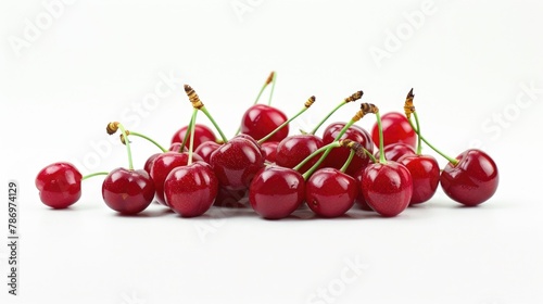 Juicy cherries neatly arranged on a white background, perfect for food and healthy lifestyle concepts