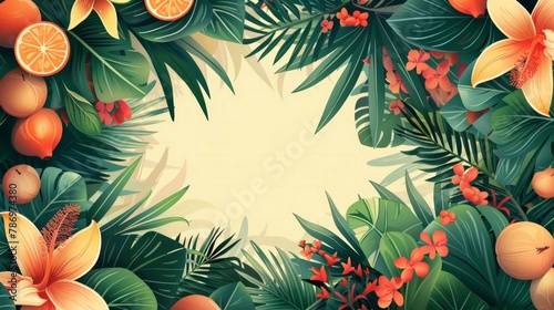 Tropical Oasis  A Blank Canvas Surrounded by Lush Foliage and Exotic Fruits