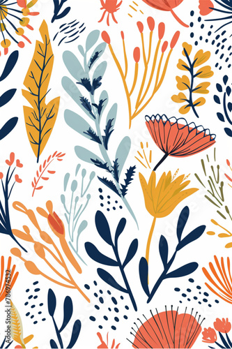 Abstract seamless pattern with boho plants in tree