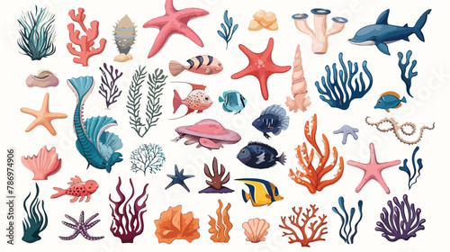 Underwater creatures and objects Colored vector set © Nobel