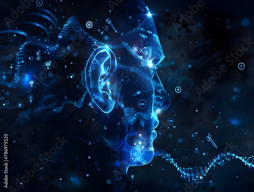 Glowing cell structures in a hyper realistic photographic digital style.