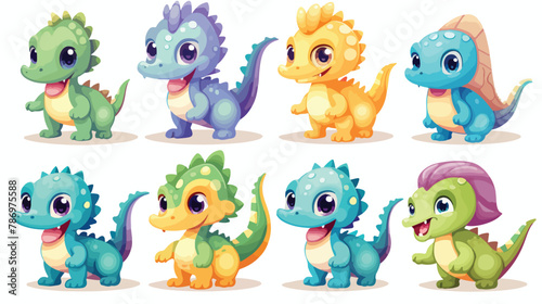 Cute colorful dinosaurs isolated on white background
