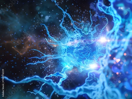 Glowing cell structures in a hyper realistic photographic digital style.