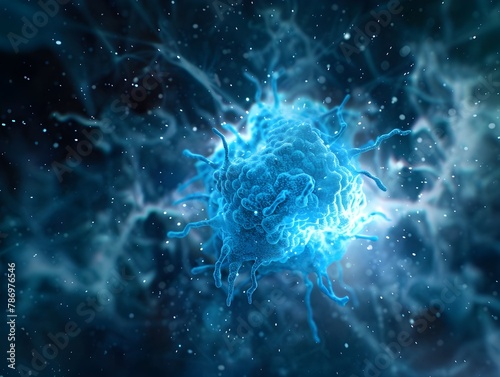 Glowing cell structures in a hyper realistic photographic digital style.