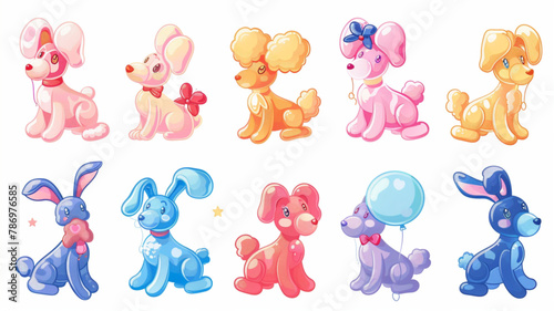 Balloon animals collection and bubble sticker.