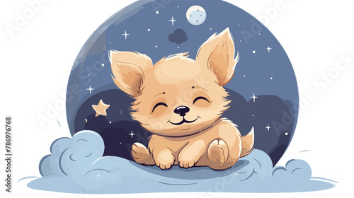 Cute dog is on the moon. Animal cartoon concept isolated