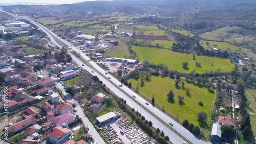 Aerial view of summer residences in Urla, Izmir's highway area. Aerial view of the resort area and its beautiful coast. Izmir in Turkey