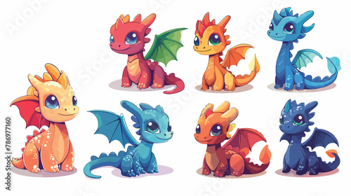 Cute dragon characters cartoon dragon characters. isolated