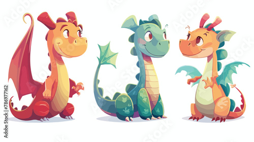 Cute dragon characters cartoon dragon characters. isolated
