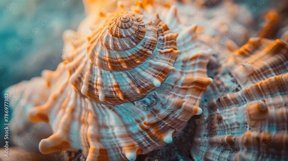 Close up of a sea shell on a table, suitable for various design projects Close up of a sea shell on a table, suitable for various design projects