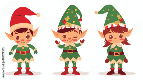 Cute elf christmas cartoon flat vector isolated on white