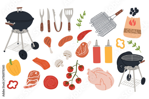 Barbecue equipment set. Collection of equipment for cooking bbq