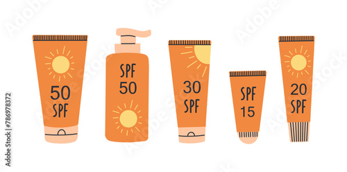 Set of different sunscreen cream.