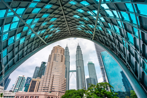 Saloma Link covered bridge with downtown city center views, Kuala Lumpur,Malaysia.