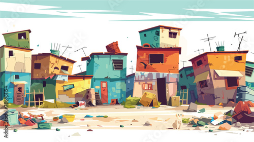 Ghetto landscape vector illustration. Cartoon neighbor