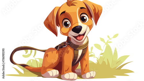 Cute playful baby dog with leash vector jungle animal