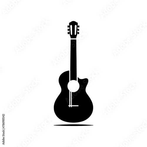 Black Vector Silhouette of a Guitar, Symbol of Musical Harmony and Expression- Guitar Illustration- Guitar vector stock.