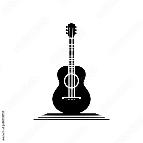 Black Vector Silhouette of a Guitar, Symbol of Musical Harmony and Expression- Guitar Illustration- Guitar vector stock.