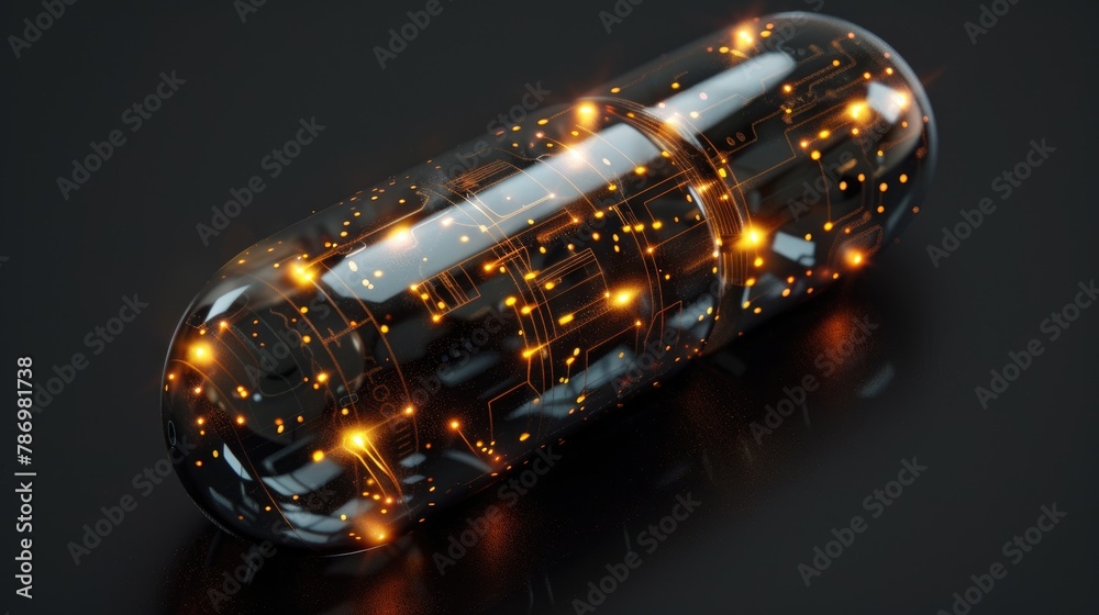 AI-Enhanced Smart Pill Close-Up with Glowing Circuitry. AI-Enhanced Smart Pill Close-Up with Glowing Circuitry.