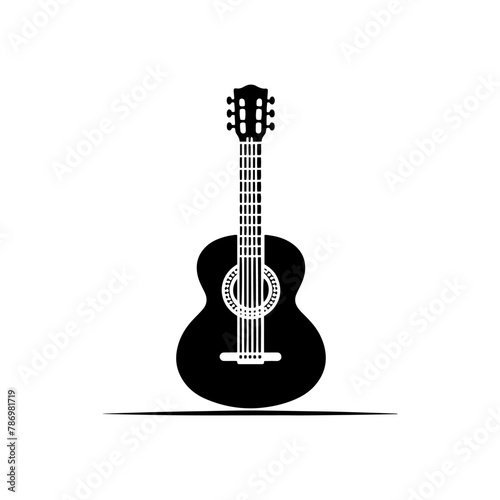 Black Vector Silhouette of a Guitar, Symbol of Musical Harmony and Expression- Guitar Illustration- Guitar vector stock.