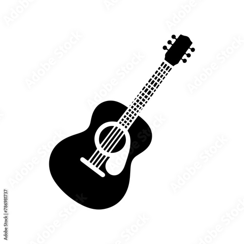 Black Vector Silhouette of a Guitar, Symbol of Musical Harmony and Expression- Guitar Illustration- Guitar vector stock.