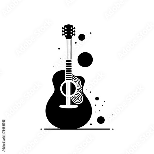 Black Vector Silhouette of a Guitar, Symbol of Musical Harmony and Expression- Guitar Illustration- Guitar vector stock.
