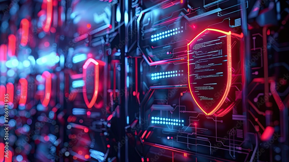 Glowing shields and barriers protecting against cyber threats in a cloud environment