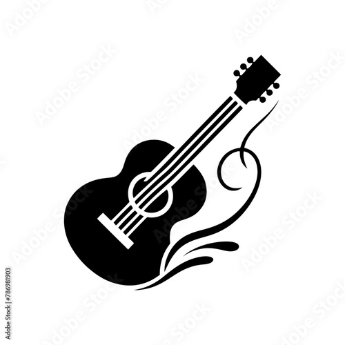 Black Vector Silhouette of a Guitar, Symbol of Musical Harmony and Expression- Guitar Illustration- Guitar vector stock.