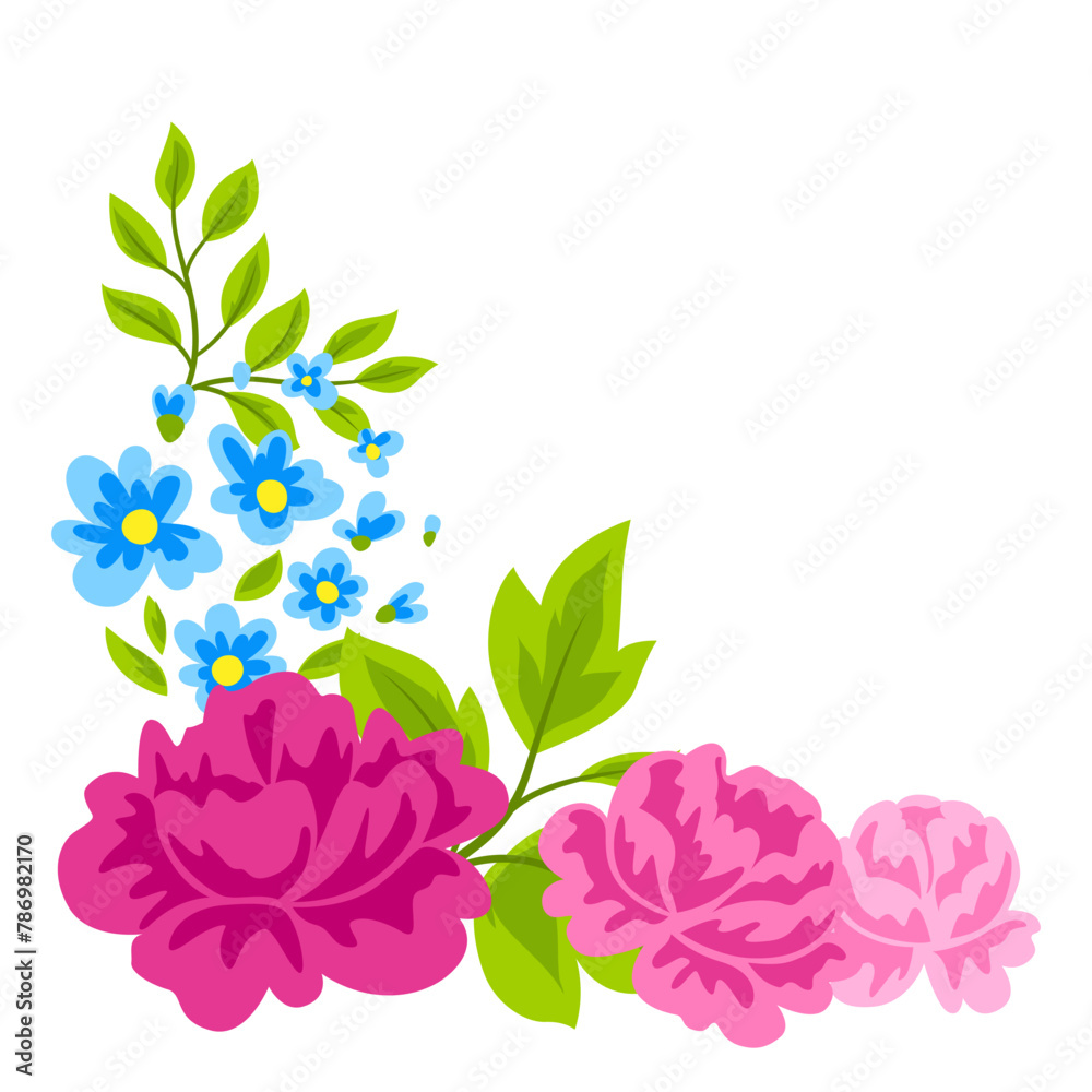 Background with pretty flowers. Beautiful decorative natural plants and leaves.