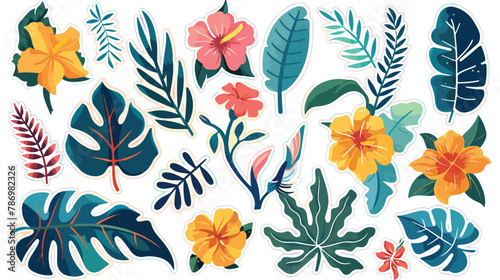 Cute tropical stickers and labels on white background