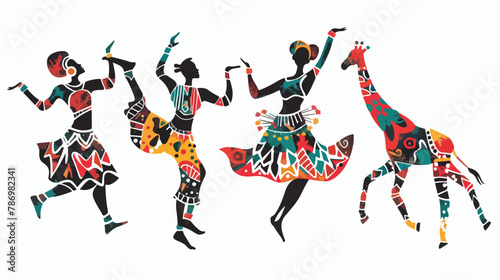 African people dance on traditional ethnic pattern