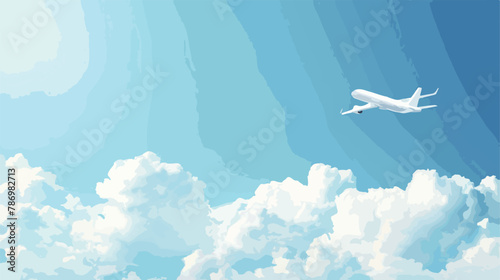 Airplane flying in the blue sky background. Airplane