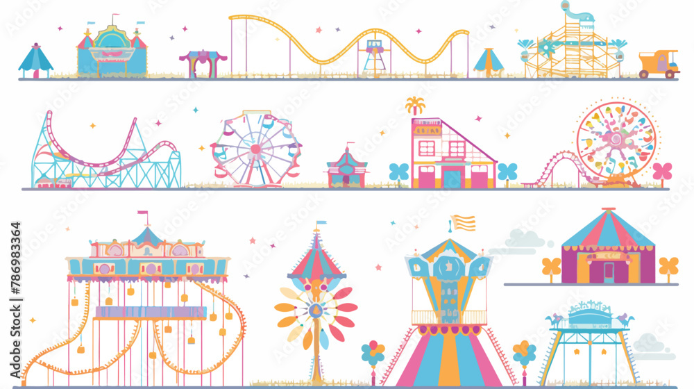 Amusement park colorful silhouette horizontal banner